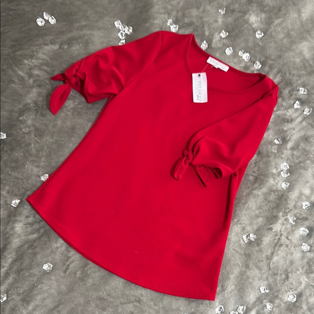 Red Sleeve Tie Blouse